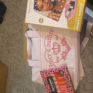 Juicy Couture Pink Duffel Bag, LED Vanity Mirror, And Juicy Coture Lipgloss  👑